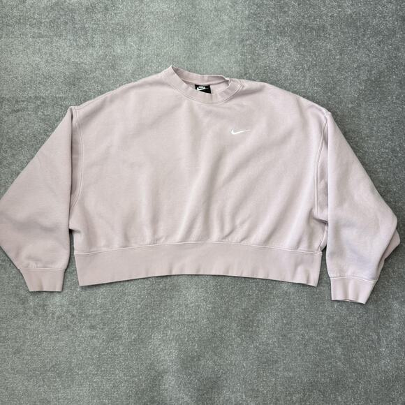 Nike Sweatshirt Womens Large Pink Mauve Cropped Fleece Crewneck Swoosh Pullover - Picture 1 of 7